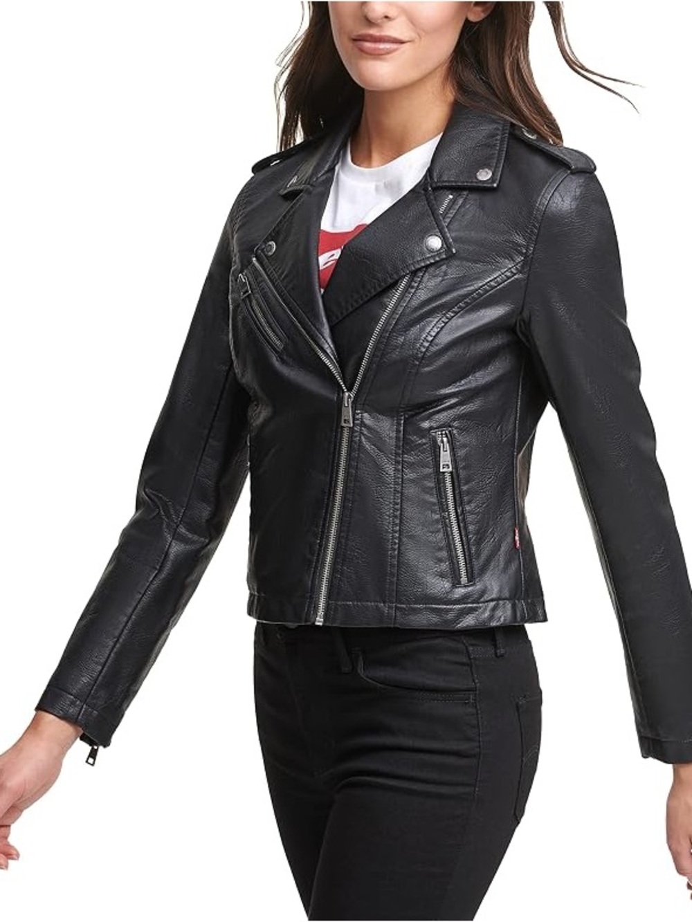 Levi’s Black Faux Leather Moto Jacket Size XL